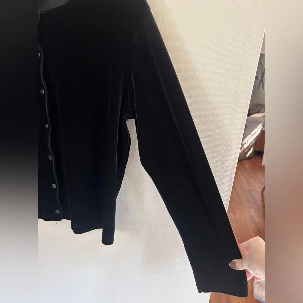Y2K NY&CO Black Velvet Button Front Cardigan Whimsigoth Fairy Grunge 90s | Sz L